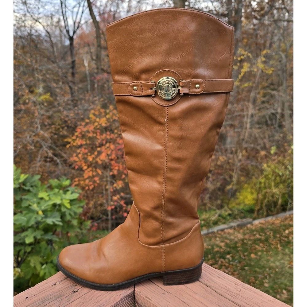 Tommy Hilfiger Brown Faux‎ Leather Riding Boots 8M Equestrian Preppy